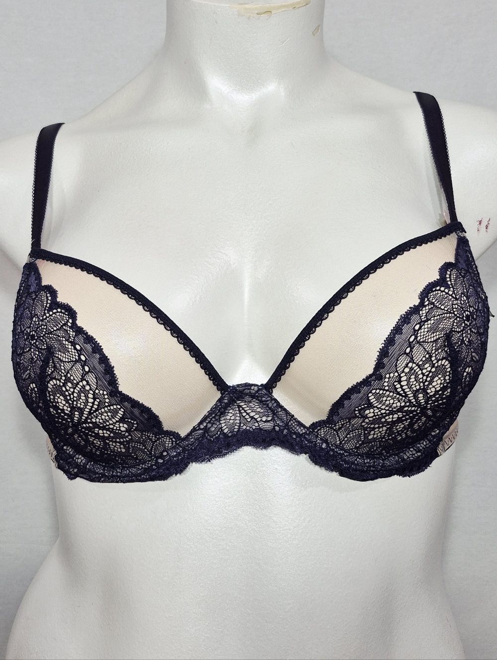 38B Lily Of France 2177002 Sensational Lace Triangle Unlined UW Bra Night Beige
